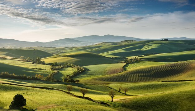 Photo peaceful rural setting with undulating hills and farmland isolated