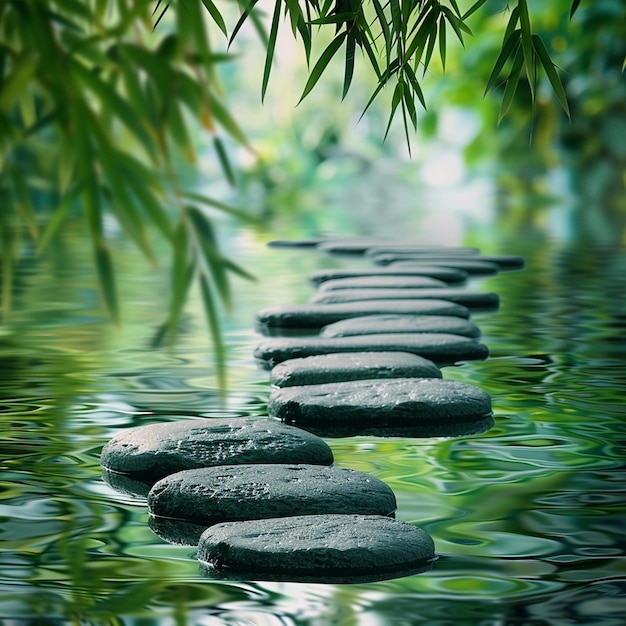 Peaceful Scene of Stones Stepping into Water