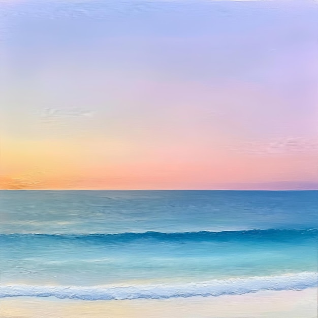 A peaceful seascape at sunset with a soft pink and yellow sky above the calm ocean waves