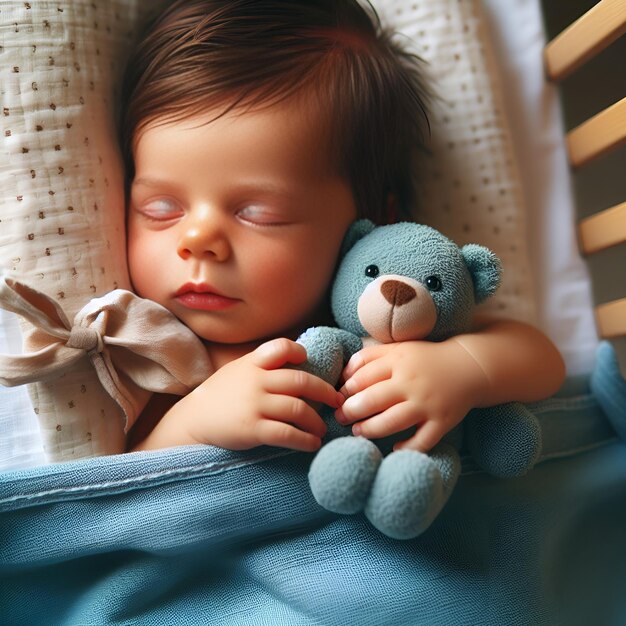 Peaceful Sleeping Baby with Teddy Bear