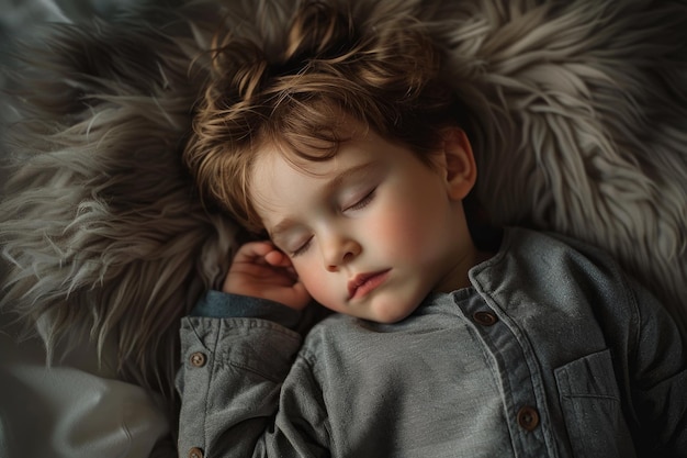 Photo peaceful sleeping child wrapped in cozy blankets