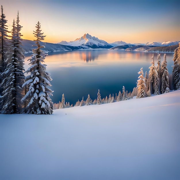 Photo peaceful snowcovered landscape with clouds