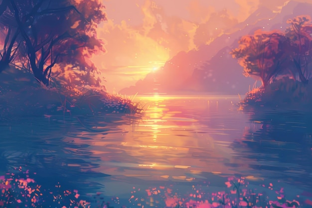 Peaceful Sunset Over a Serene Lake