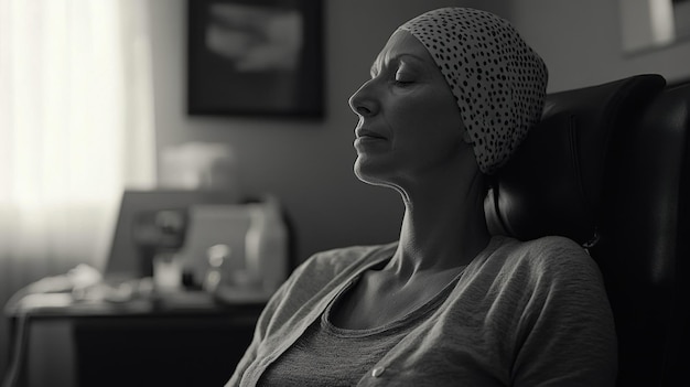 Photo peaceful and touching portrait of a woman receiving chemotherapy capturing