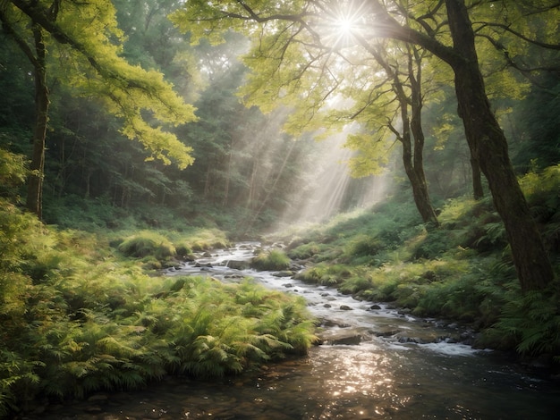 A peaceful and tranquil scene of a forest