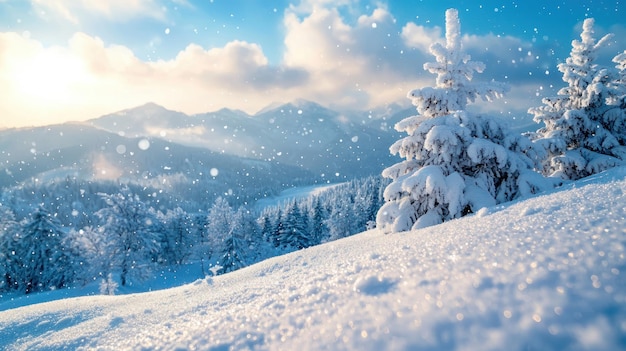 Peaceful Winter Wonderland Mountain Landscape Covered in Heavy Snowfall