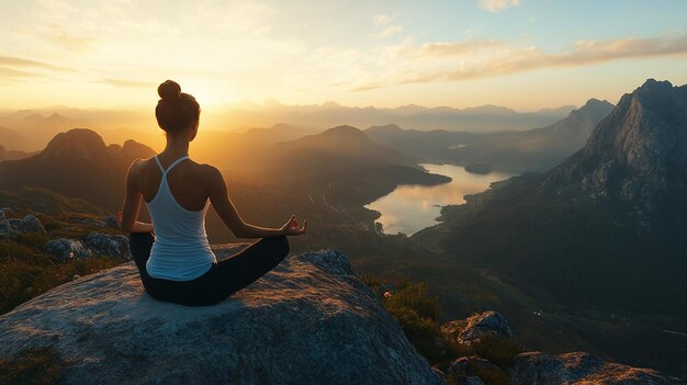 Photo a peaceful yoga session at sunrise on a mountaintop