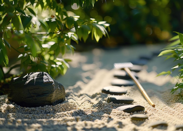 Photo peaceful zen garden with raked sand and stones