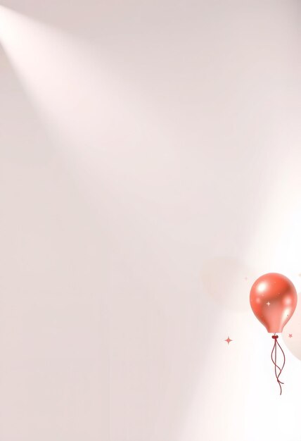 Photo peach balloon with red string against a white background with a ray of light