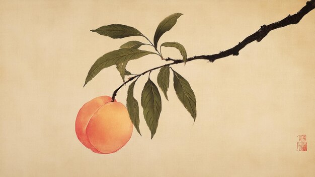 Photo peach branch painting