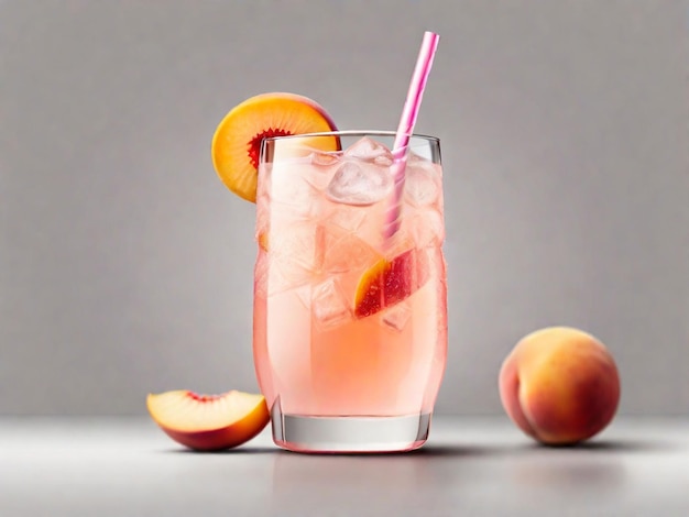 Peach cocktail with fresh raspberries