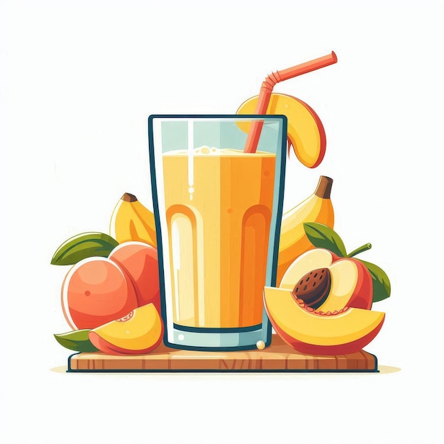 Photo peach and cream smoothie milk drink with fresh fruit appetizing dessert served