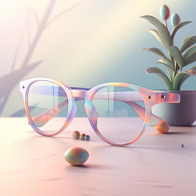 peach eyeglasses with flower plant