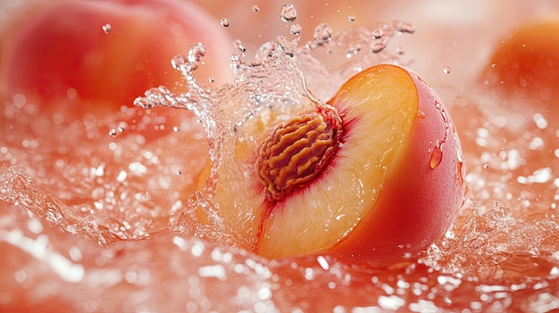 Photo peach food shot of sweet peach waterfall splash liquid explosion