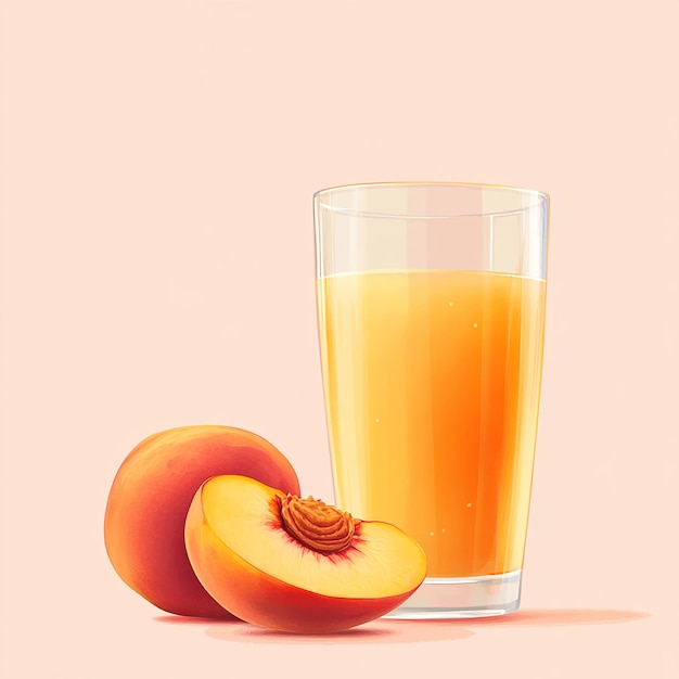 Photo peach juice with fresh peach slices