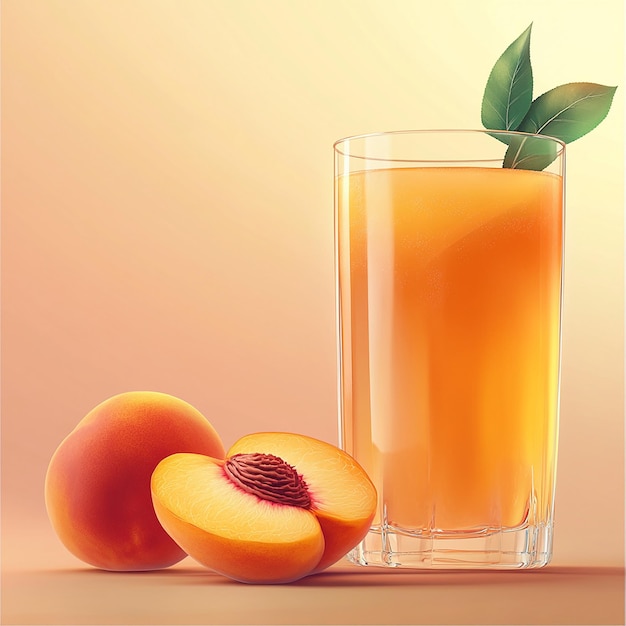 Photo peach juice with fresh peach slices