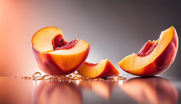 Photo peach and peach slice isolater on alpha background