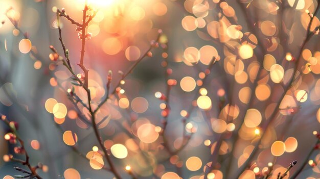 Peach tree bokeh soft light filtering through branches creating a delicate pattern