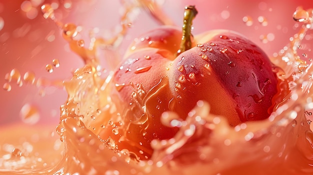 Peach Waterfall Splash Super Wide Angle Food Photography