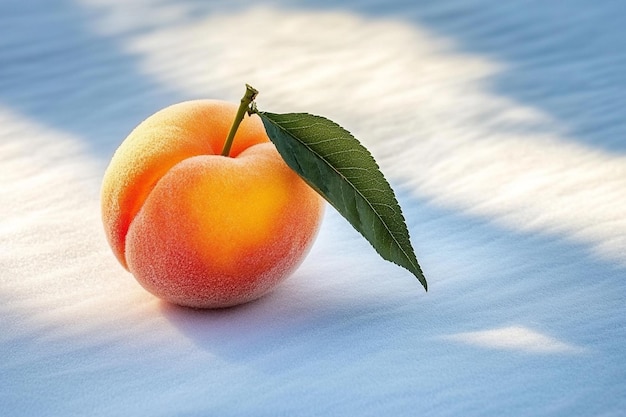 Peach with delicate lighting creating a soft glow and shadow on a white background