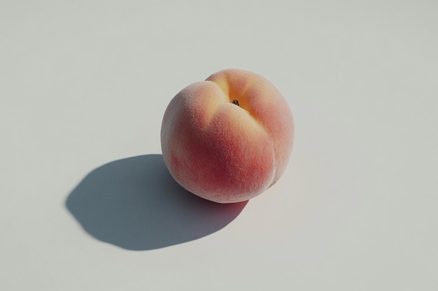 Peach with a slightly wrinkled skin lying on a white background