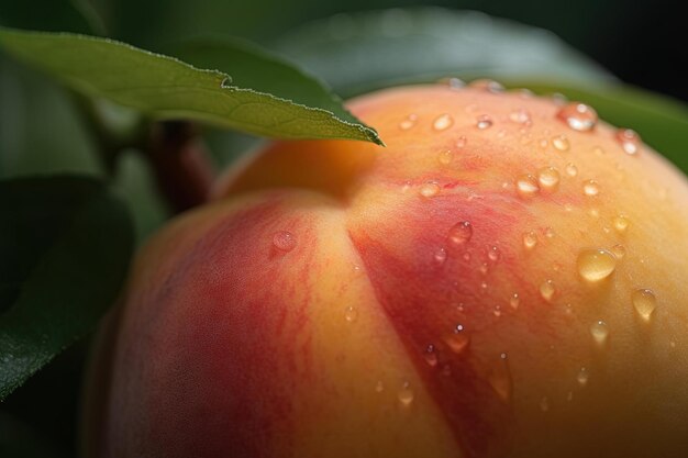 A peach with water droplets on it