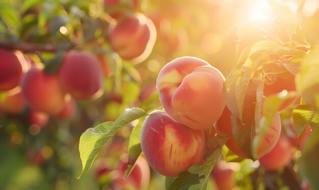 Photo peaches ripening on a sunlit tree