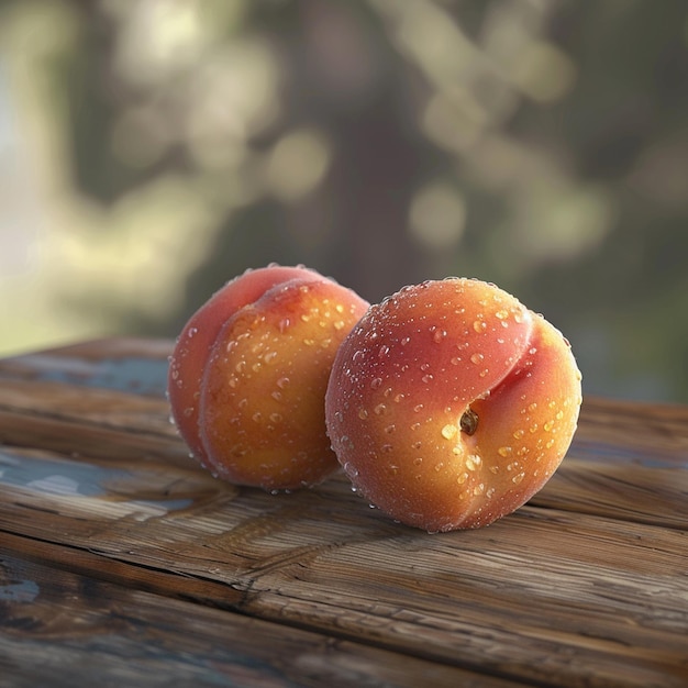 Photo peaches a staple food sit on a wooden table a natural accessory fruit