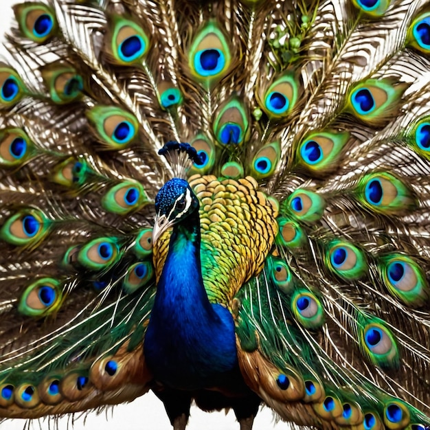 Peacock displaying its colorful feathers