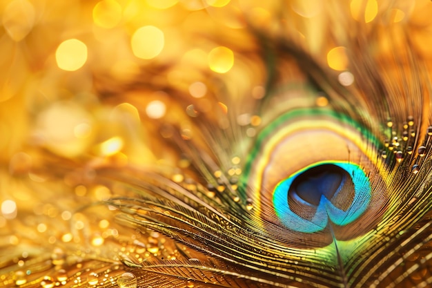 Peacock feather background for Janmashtami holiday with copy space