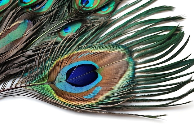 Peacock feather closeup in high resolution Bright feather closeup isolated