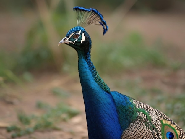 Peacock male in the field Indian peafowl blue peafowl or Pavo cristatus ai