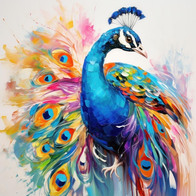 Peacock on oil painting of colorful artworks