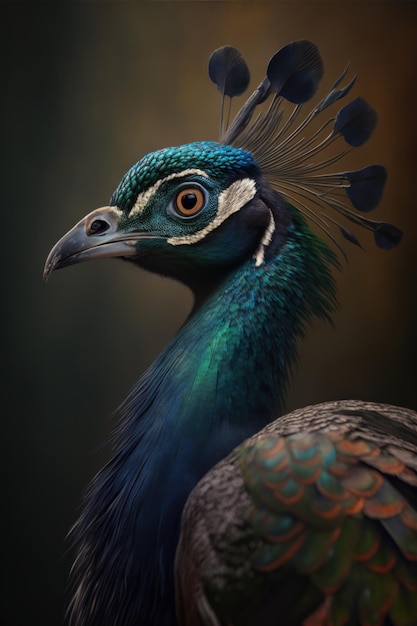 Peacock portrait on dark background AI Generative