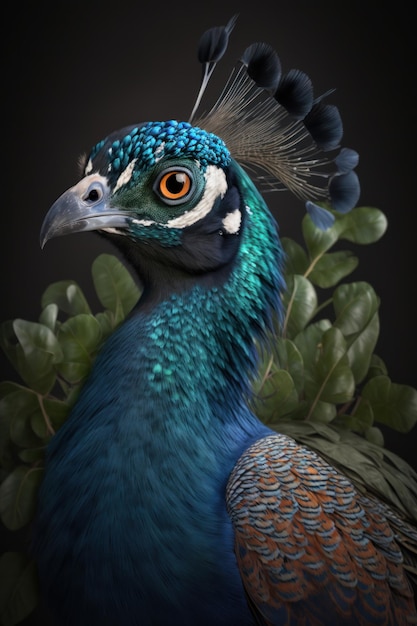 Peacock portrait on dark background AI Generative