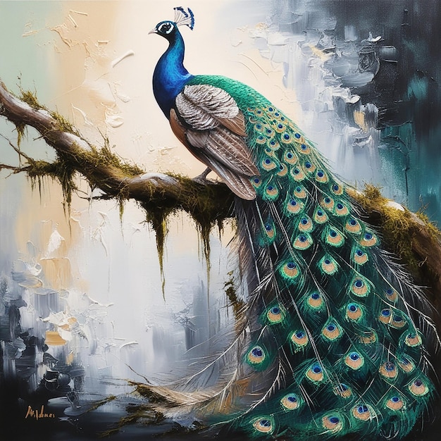 A Peacock sits on a branch