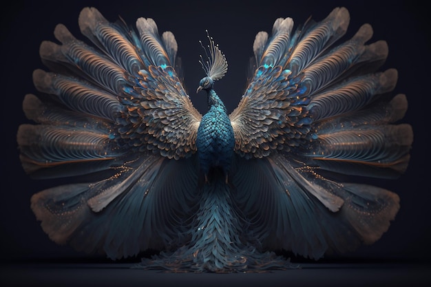 A peacock with a blue background and the word peacock on it