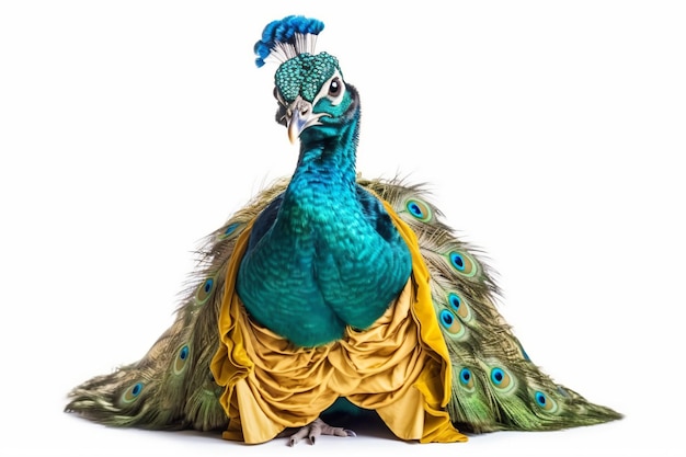 a peacock with a blue and green tail