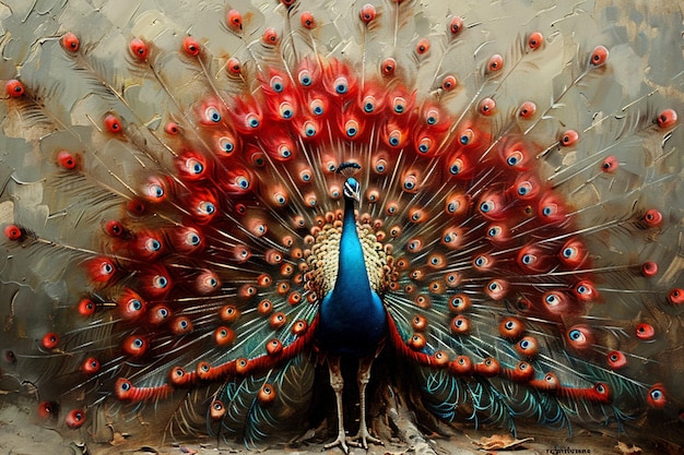 a peacock with a blue head and red eyes is shown