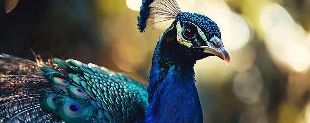 Photo a peacock with a blue head and a white crown on its head