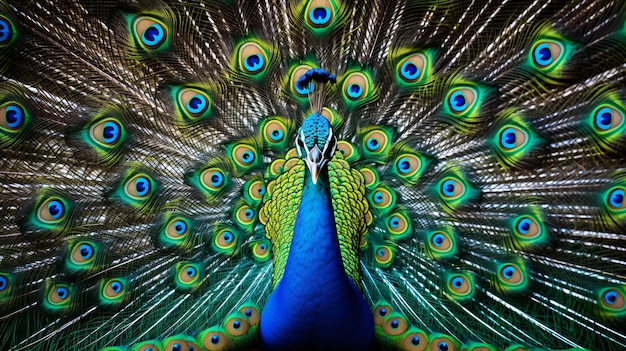 a peacock with a blue tail that says peacock on it