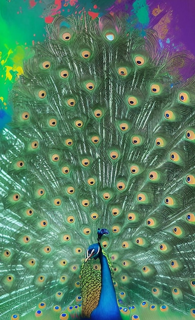 a peacock with a colorful background with the words peacock on it