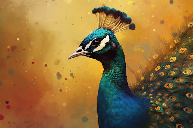 Peacock with colorful feathers illlustration