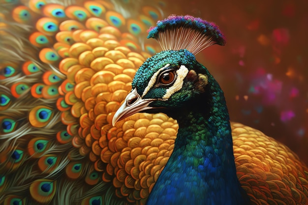 Peacock with colorful feathers illlustration