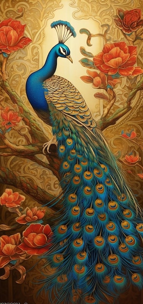 Peacock with feathers