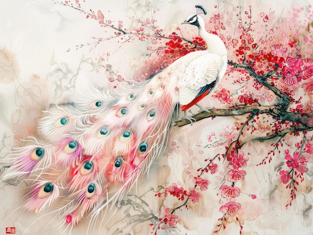 Peacocks in Chinese paintings art pieces