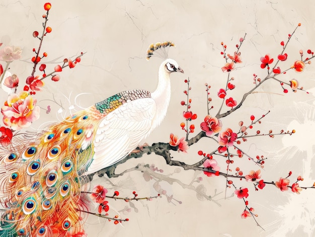 Peacocks in Chinese paintings art pieces