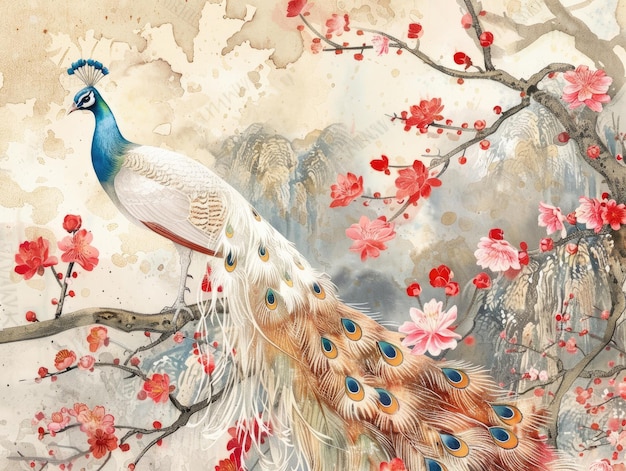 Peacocks in Chinese paintings art pieces