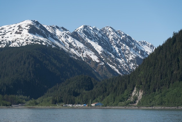 Peak of mountain overlooking Seward in Alaska