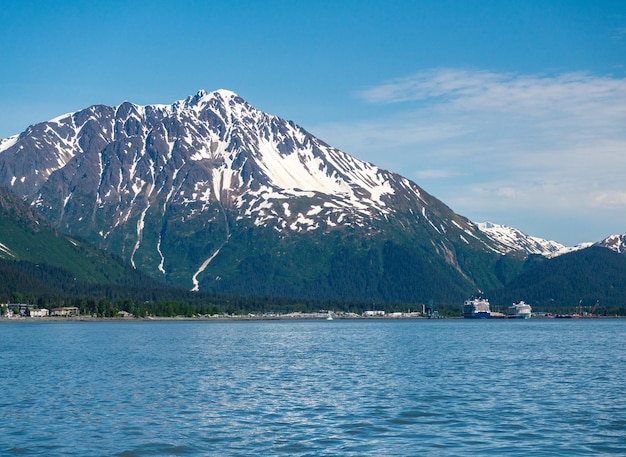 Peak of mountain overlooking Seward in Alaska